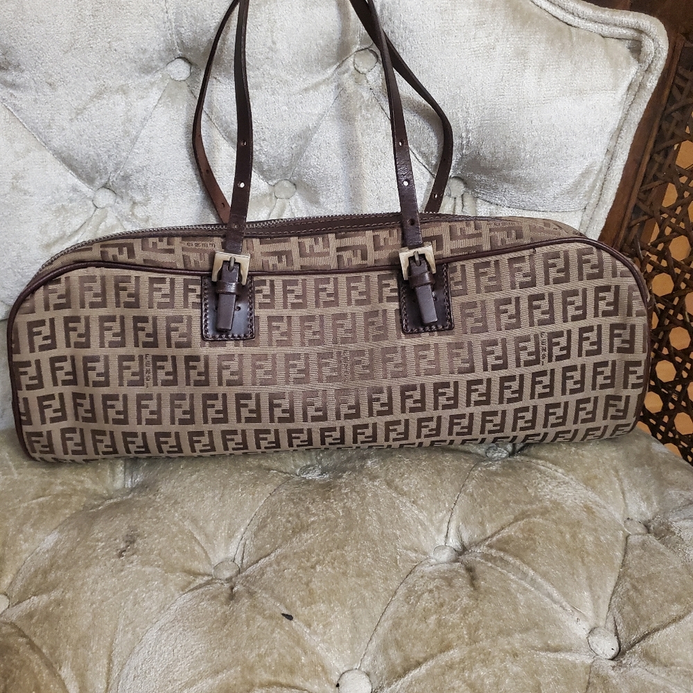 SOLD Authentic Vintage Fendi Zucchino canvas long handbag